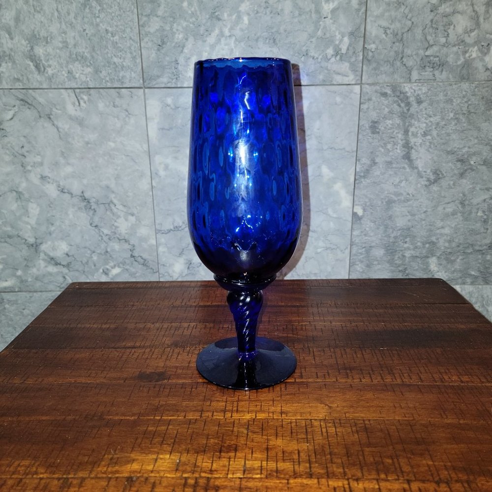Vintage Cobalt Blue Glass Goblet Style Vase, approx. 11.5" Tall